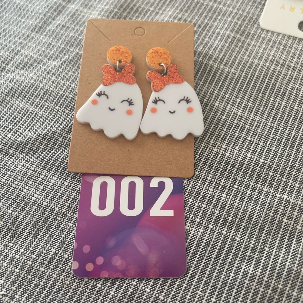 Cute Ghost Earrings with Orange Bows